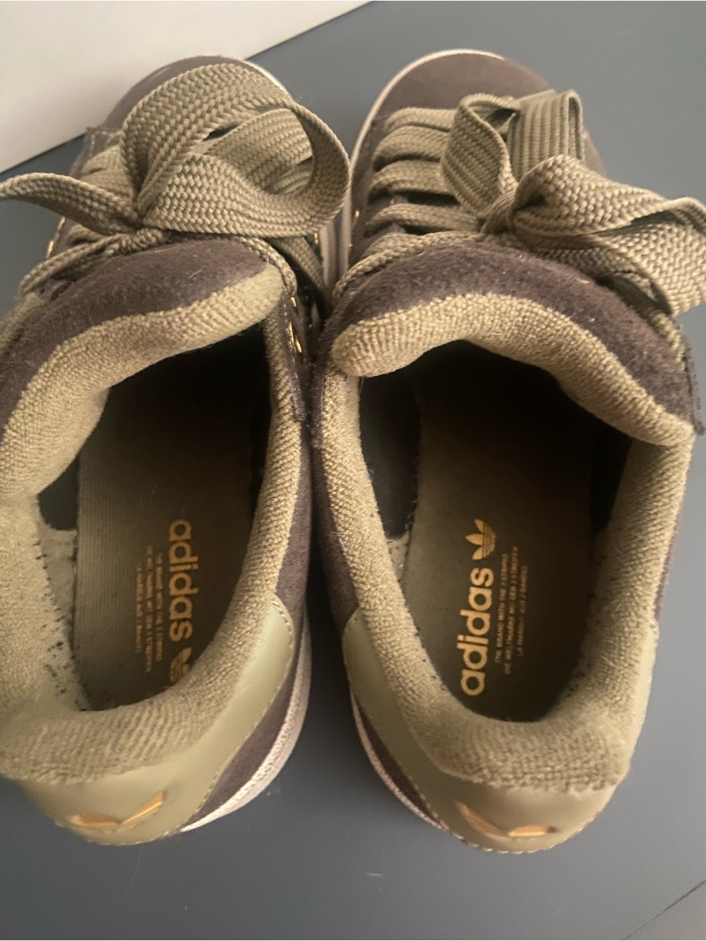 adidas Brown Suede Sneakers with Gold Accents - Picture 4 of 5